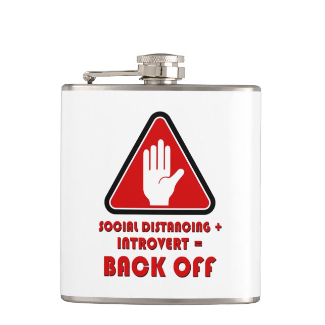 Social Distancing and Introvert, Back Off Flask (Front)