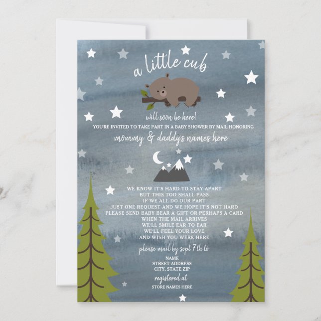 Social Distancing Baby Shower By Mail Bear Invitation (Front)