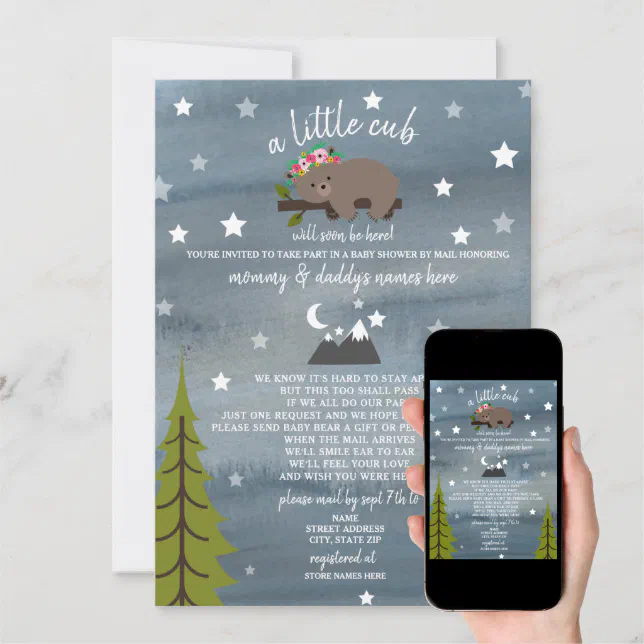 Social Distancing Baby Shower By Mail Floral Bear Invitation Zazzle