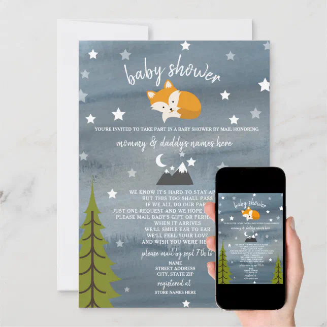 Social Distancing Baby Shower By Mail Fox Invitation Zazzle