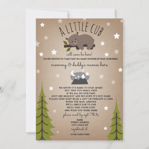 Social Distancing Baby Shower Mail Bear Brown Invitation