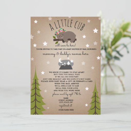Social Distancing Baby Shower Mail Floral Bear Invitation Zazzle
