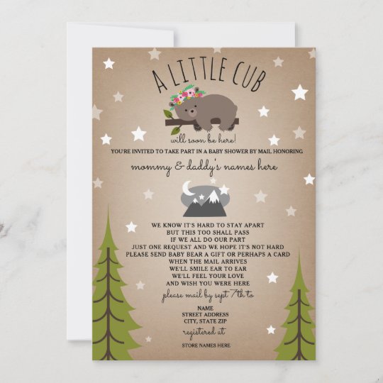 Social Distancing Baby Shower Mail Floral Bear Invitation