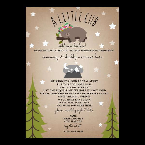Social Distancing Baby Shower Mail Floral Bear Invitation