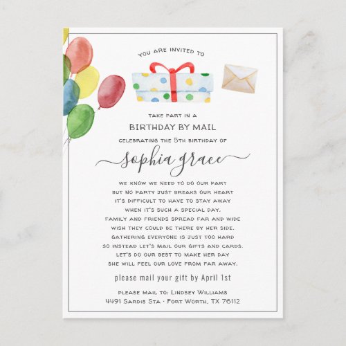 Social Distancing Birthday by Mail Invitation Postcard