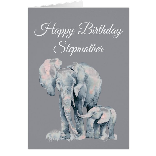 Social Distancing Birthday Stepmother Elephants Cards (Front)