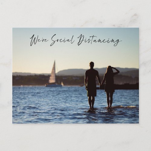 Social Distancing Boat Sea Wedding Change of Date Postcard