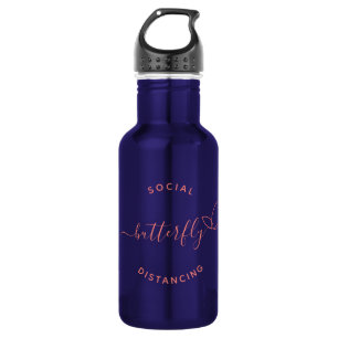 Social Distancing Butterfly Funny Quote Modern Stainless Steel Water Bottle