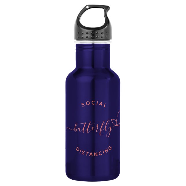 Social Distancing Butterfly Funny Quote Modern Stainless Steel Water Bottle (Front)