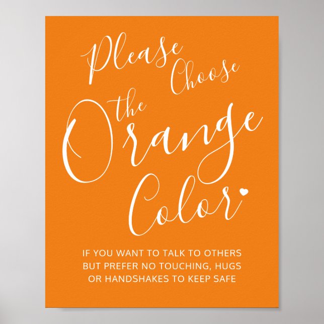 Social distancing color orange wedding instruction poster (Front)