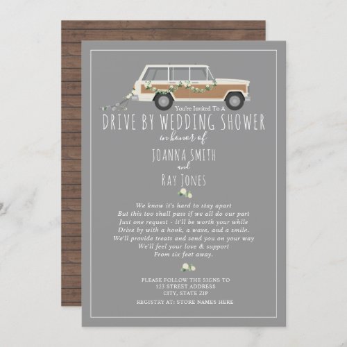 Social Distancing Drive By Wedding Shower Gray Invitation