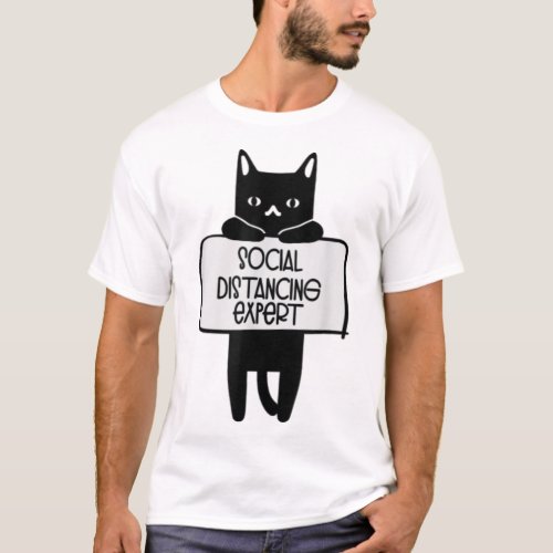 Social Distancing Expert Funny Cat Lover Quarantin T_Shirt