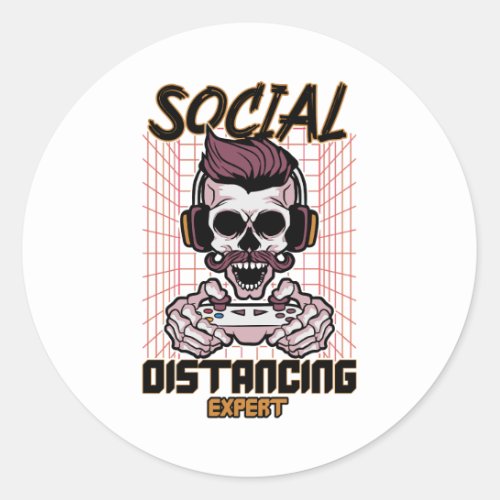 Social distancing expert gaming design classic round sticker