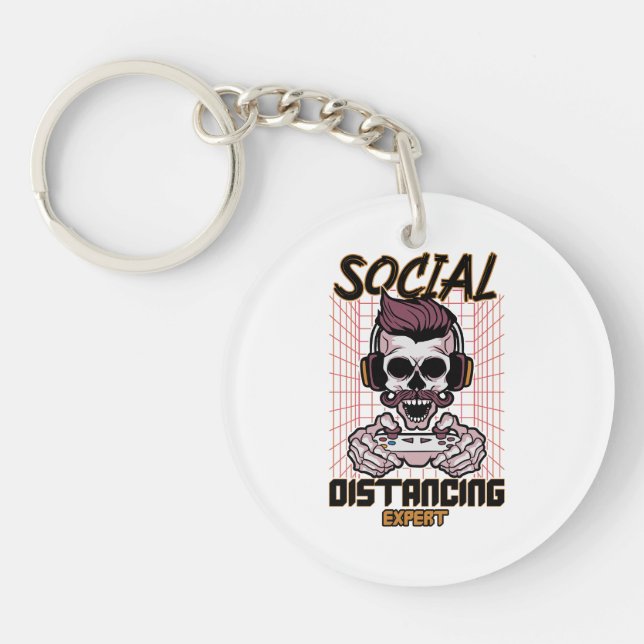Social distancing expert gaming design keychain (Front)