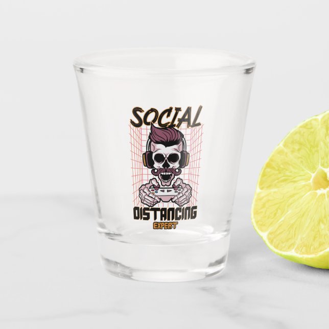 Social distancing expert gaming design shot glass (Front)