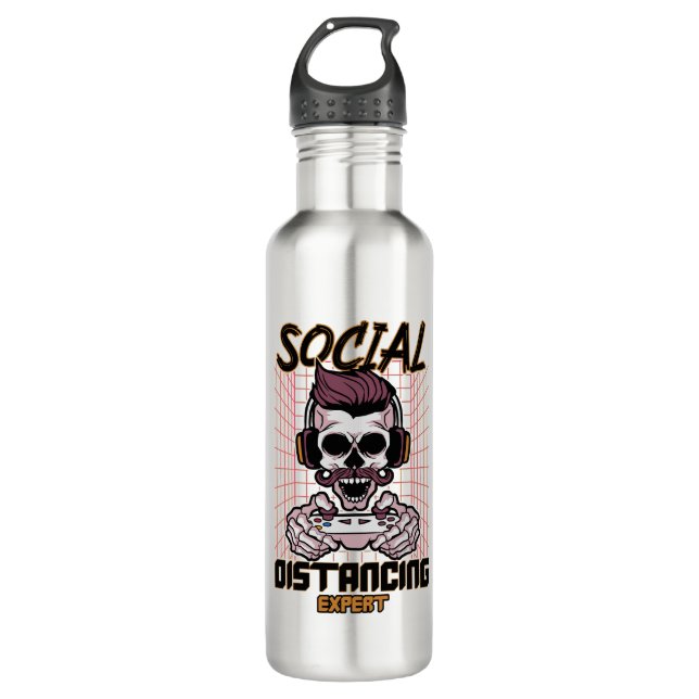 Social distancing expert gaming design stainless steel water bottle (Front)