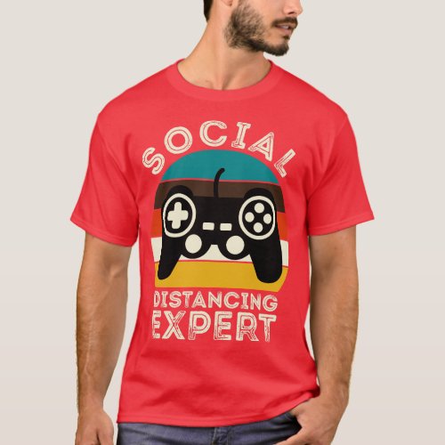 Social Distancing Expert Gaming Vintage Video Gift T_Shirt