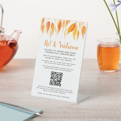 Social distancing guest contactless QR code fall Pedestal Sign