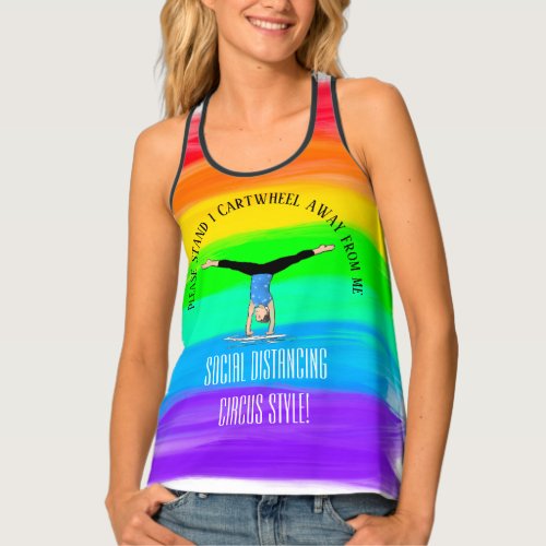 Social distancing gymnast rainbow 1 cartwheel away tank top