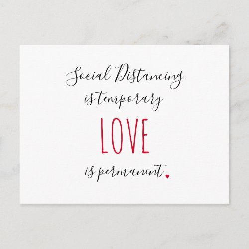 Social distancing love typography quote greetings postcard