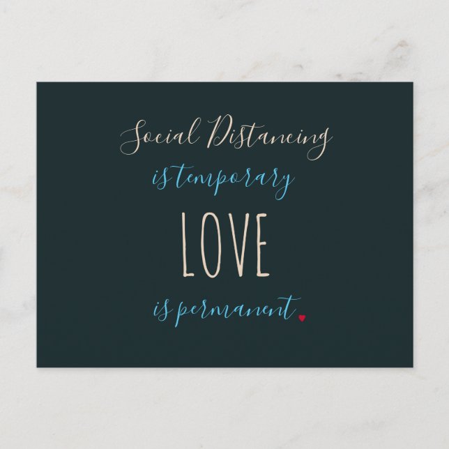 Social distancing love typography quote greetings postcard (Front)