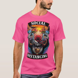 Social Distancing Mens Motorcycle Biker Skull T-Shirt