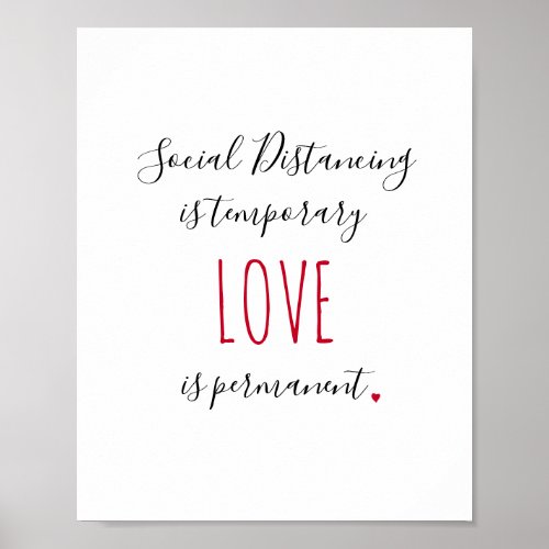 Social distancing red black typography love quote poster