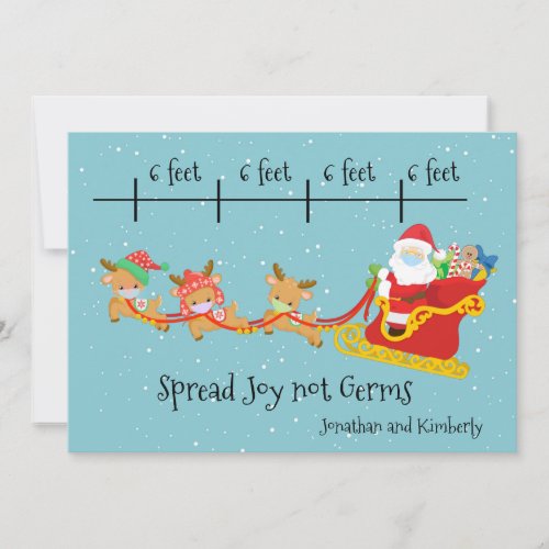 Social Distancing Spread Joy Christmas Santa Sled Holiday Card