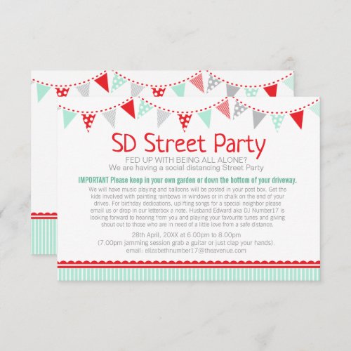 Social distancing street party bunting red green invitation