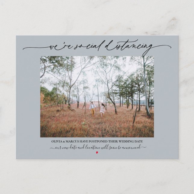 Social Distancing Wedding Postponement Dusty Blue Postcard (Front)