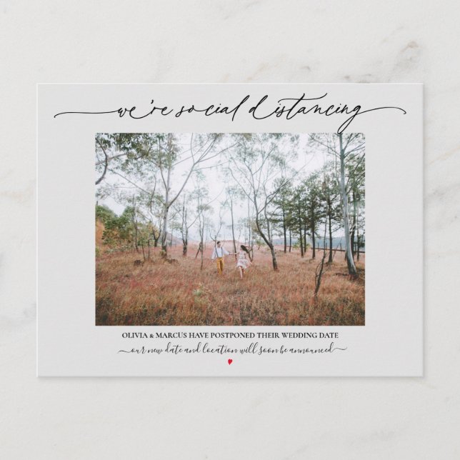 Social Distancing Wedding Postponement Gray Postcard (Front)