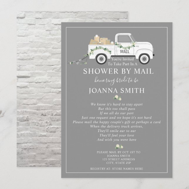 Social Distancing Wedding Shower Mail White Truck Invitation (Front/Back)