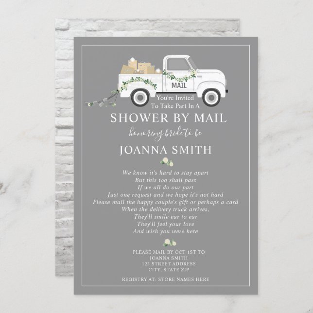 Social Distancing Wedding Shower Mail White Truck Invitation (Front/Back)