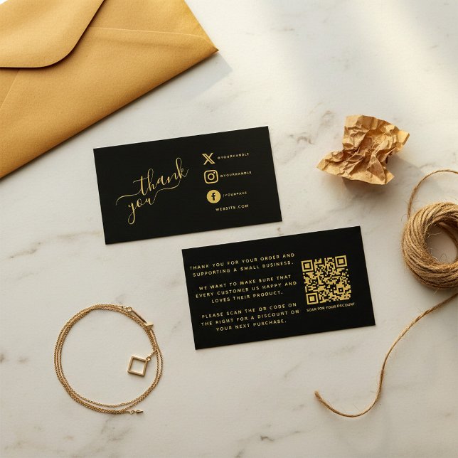 Social icons QR code black/gold thank you discount Enclosure Card (Social icons QR code black/gold thank you discount Enclosure Card.)