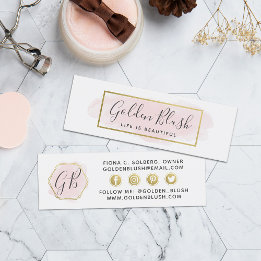 Social Influencer Blush Pink Watercolor & Gold Mini Business Card