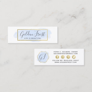 Social Influencer Light Blue Watercolor & Gold Mini Business Card