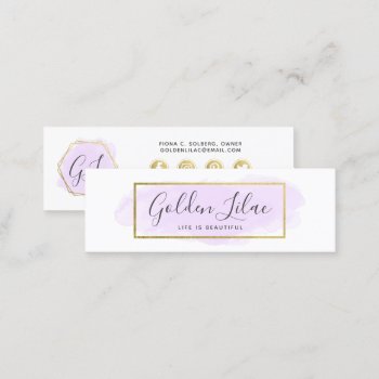 Social Influencer Pastel Purple Watercolor & Gold Mini Business Card by CyanSkyDesign at Zazzle