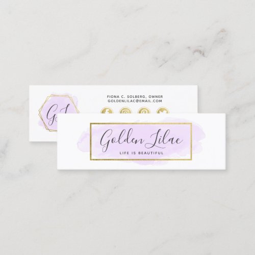 Social Influencer Pastel Purple Watercolor  Gold Mini Business Card