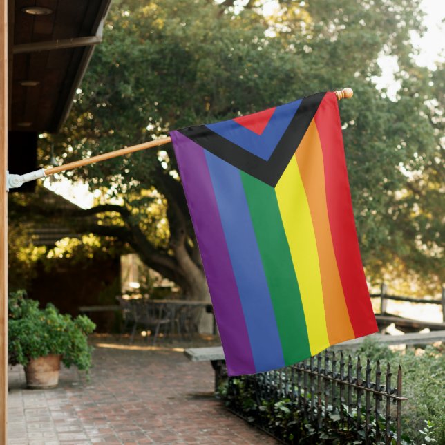 Social Justice Pride Rainbow  House Flag (In SItu)