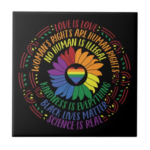 Social Justice Rainbow Colors Word Art  Ceramic Tile