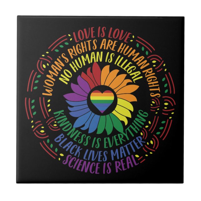 Social Justice Rainbow Colors Word Art  Ceramic Tile (Front)