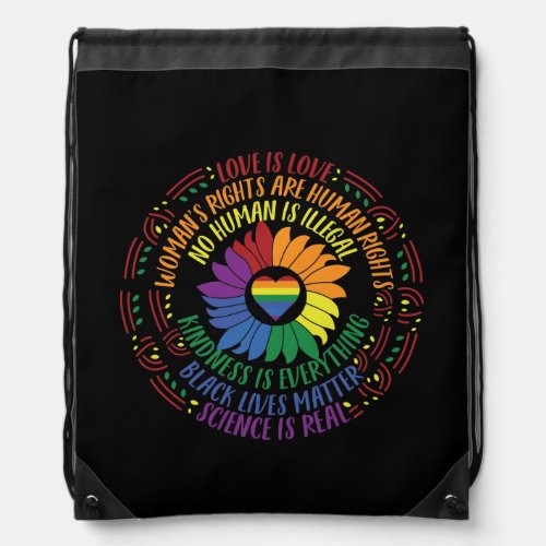 Social Justice Rainbow Colors Word Art Drawstring Bag