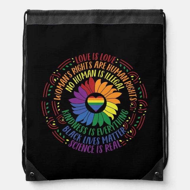 Social Justice Rainbow Colors Word Art Drawstring Bag (Front)