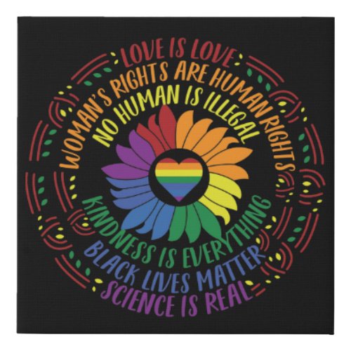 Social Justice Rainbow Colors Word Art   Faux Canvas Print