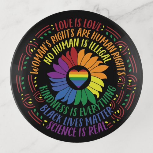 Social Justice Rainbow Colors Word Art  Trinket Tray