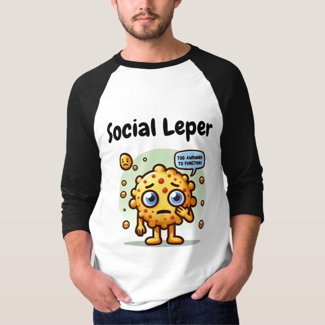 Social Leper Funny Cartoon Emoji Men's 3/4 Sleeve  T-Shirt (Front)