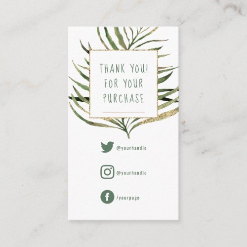 Social Links green leaves gold border insert Card