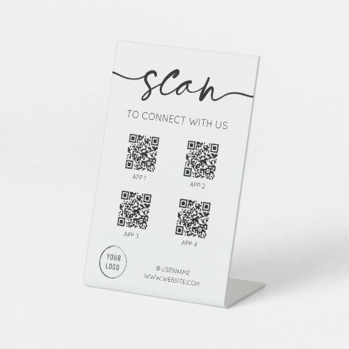 Social Media 4 QR Codes White Pedestal Sign