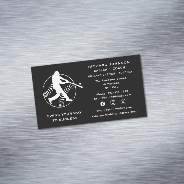 Social Media Baseball Coach Softball Instructor Business Card Magnet (In Situ)