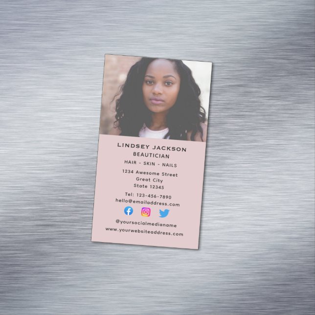 Social Media Beautician Cosmetologist Vertical Business Card Magnet (In Situ)